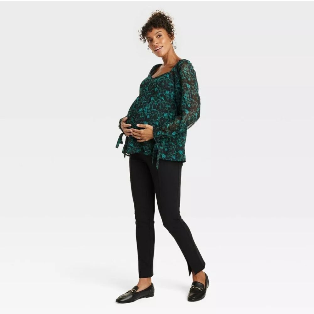 🆕🫃🏽Isabel Maternity Corsetry Woven Top Shirt Aqua Green Floral